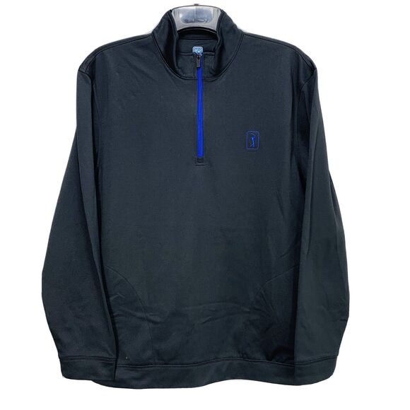 PGA Tour Pro Series Golf Pullover Mens Size L Black Blue 1/4 Zip Jacket Golf LN - Picture 1 of 7